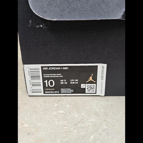 NIKE AIR JORDAN 1 MID ‘BANNED’ RED MEN’S SIZE 10 With COA Legitmark - Picture 8 of 15